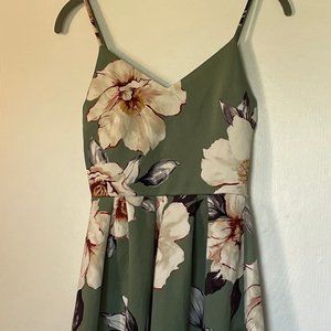 Flirty Green Floral A-Line Summer Dress